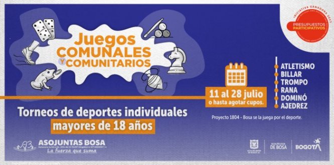 Se realizaran torneos de deportes individuales como lo son; ATLETISMO, BILLAR, TROMPO, RANA, DOMINO Y AJEDREZ. Iniciativa ganadora de presupuestos participativos 2022. 