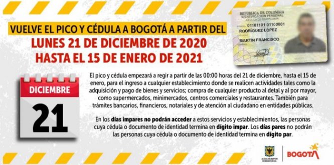 ¿Cómo funcionará el pico y cédula desde mañana, 21 de diciembre, hasta el 15 de enero?